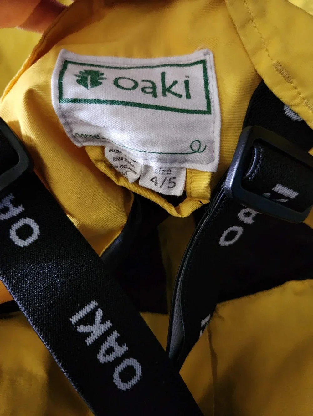 OAKI Rain Bib Yellow Waterproof Overall sundance Kids size 4/5 Adjustable bib